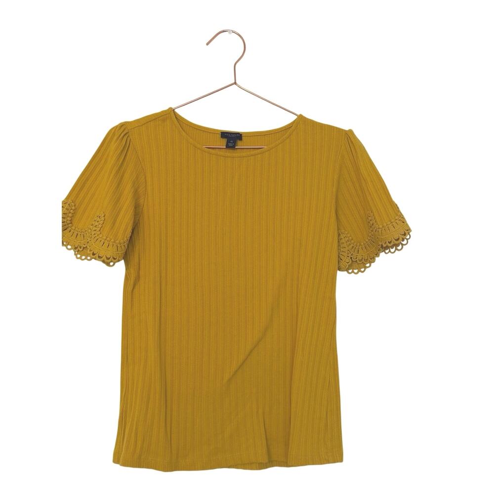 Ann Taylor Factory Ribbed Mustard Yellow Crewneck Top XS